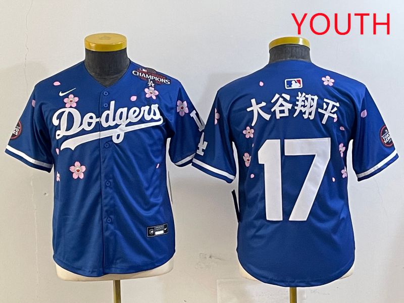 Youth Los Angeles Dodgers #17 Ohtani Blue Sakura Edition 2025 Nike MLB Jersey style 12